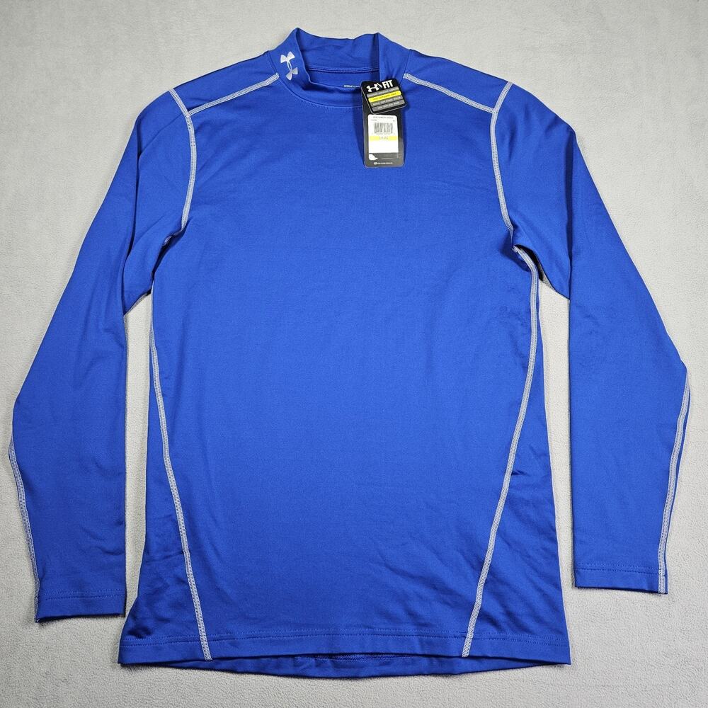 Under Armour ColdGear Fitted Mock Neck Shirt Mens Medium Long Sleeve‎ Blue Base